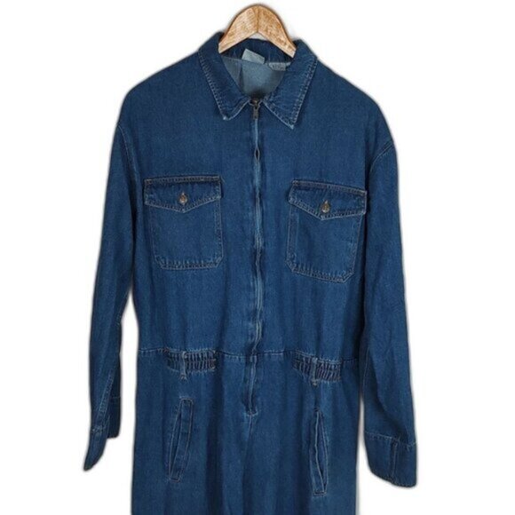 EUC Spiegel Retro 90s Denim Jumpsuit NWOT Zipper Pocket Cinch Accents Size 10 - Picture 10 of 12